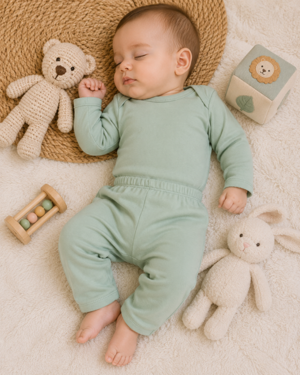 conjunto de body y ranita de algodón pima verde malva