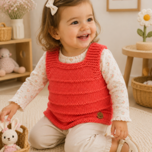 chaleco vintage calado rosa pastel