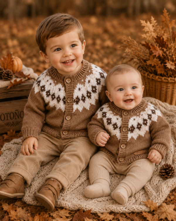 saco con canesú bordado y guarda de jacquard, tejido a mano con lana hipoalergénica saco con canesú bordado y guarda de jacquard, tejido a mano con lana hipoalergénica