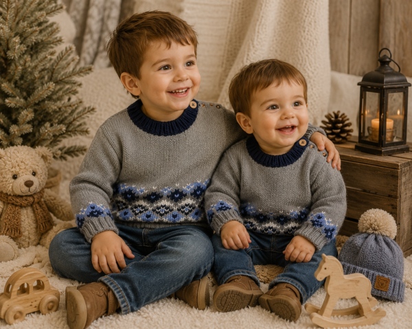sweater con guarda de jacquard tejido a mano con lana hipoalergénica sweater con guarda de jacquard tejido a mano con lana hipoalergénica