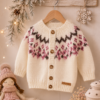 saco con canesú bordado y guarda de jacquard, tejido a mano con lana hipoalergénica saco con canesú bordado y guarda de jacquard, tejido a mano con lana hipoalergénica