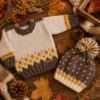 conjunto de chaleco trenza y gorro con ochos