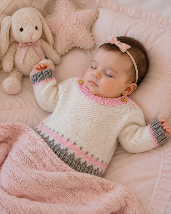 sweáter guarda de jacquard gris y rosa sweáter guarda de jacquard gris y rosa
