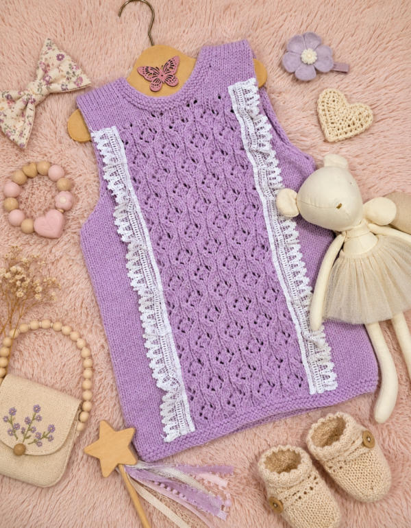 chaleco vintage calado rosa pastel