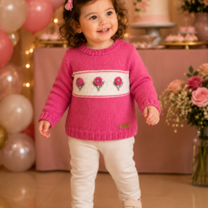sweater flowers tejido y bordado a mano con lana hipoalergénica