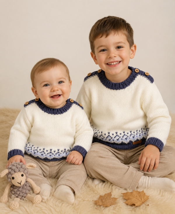 sweater con guarda de jacquard tejido a mano con lana hipoalergénica sweater con guarda de jacquard tejido a mano con lana hipoalergénica