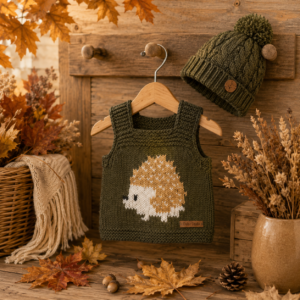 conjunto chaleco erizo y gorro ochos verde musgo conjunto chaleco erizo y gorro ochos verde musgo