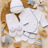 ajuar picot de 5 prendas – algodón blanco con detalles azul
