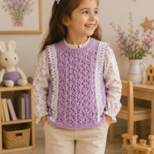 chaleco vintage calado rosa pastel