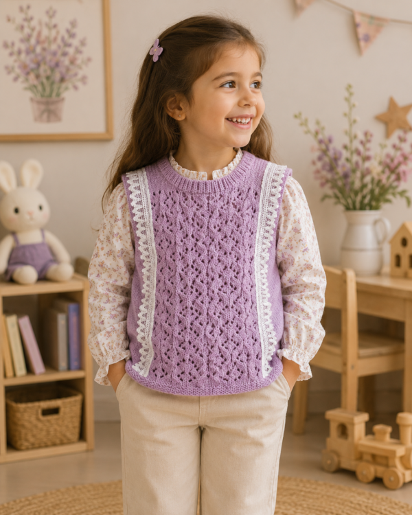 chaleco vintage calado rosa pastel