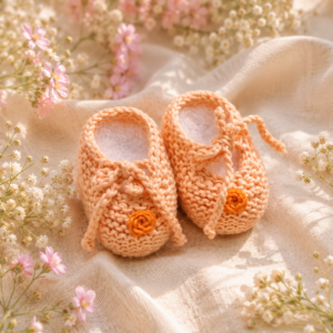 zapatitos de bebé tejidos y bordados a mano