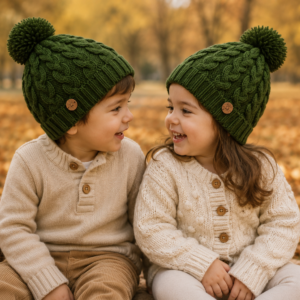 gorro ochitos tejido a mano con lana hipoalergénica
