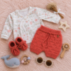 conjunto de short y zapatitos, tejidos a mano con hilo de algodón, mas batita de algodón conjunto de short y zapatitos, tejidos a mano con hilo de algodón, mas batita de algodón