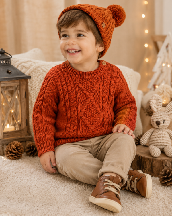 sweáter rombos más gorro ochos ladrillo sweáter rombos más gorro ochos ladrillo